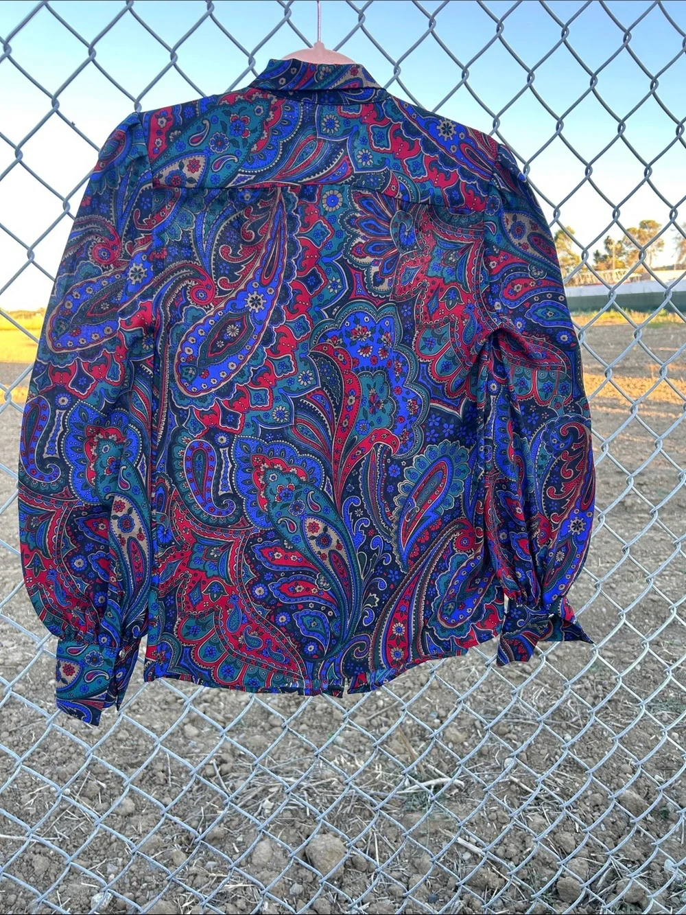 Lauren Ralph Lauren equestrian blue red & purple Paisley Tie-Neck Blouse - Picture 12 of 12